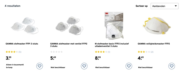 Stofmaskers van de Gamma